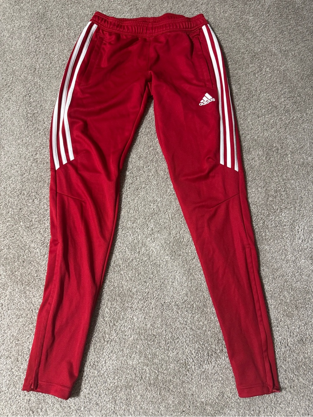 adidas Red Jogger Pants with White Three-Stripes